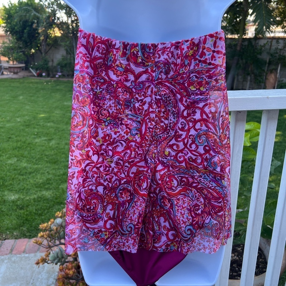 Ralph Lauren Pink and Red One-Piece Swimsuit with Gathered Front - Picture 6 of 11